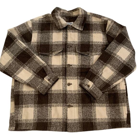 Old Navy Mens Brown Plaid Shacket Size XXL Full Button Front 4 Pocket Wool - Picture 2 of 16
